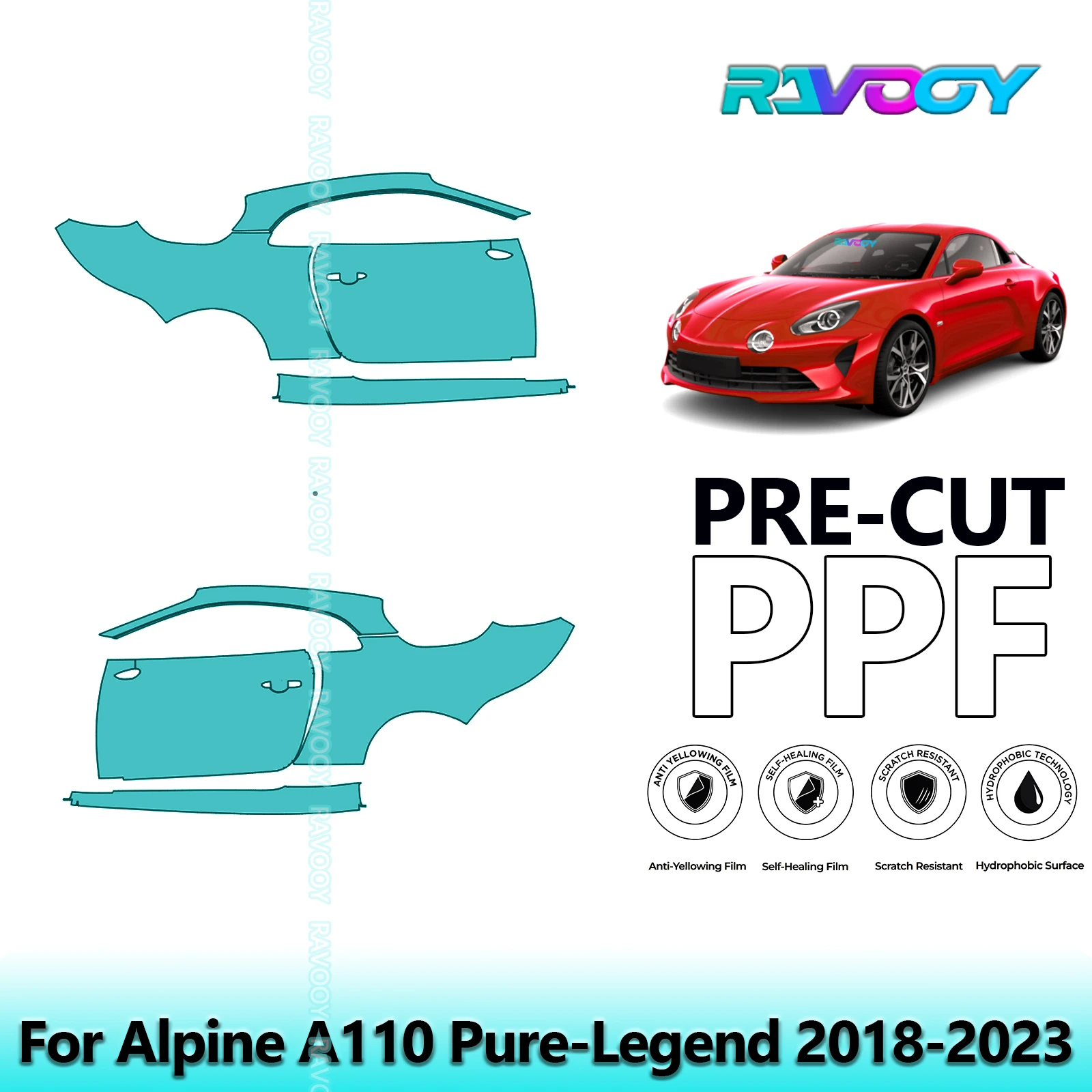 

For Alpine A110 Pure-Legend 2018-2023 8.5mil Clear Matte Pre-Cut PPF Door & A/B Pillar Kit TPU Paint Protection Film Set