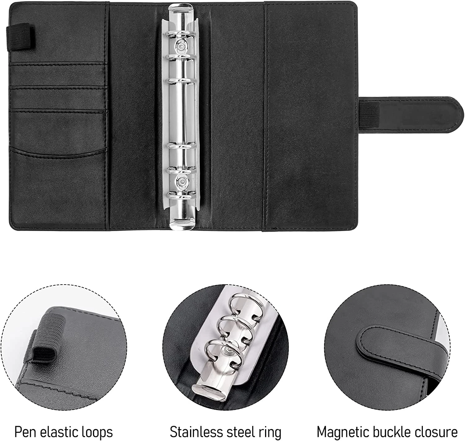 Imagem -03 - Couro Notebook com Zipper Pockets a6 Binder Planejador Faça Você Mesmo Organizador Folha Orçamento Alfabeto Francês Adesivos 12 Pcs Novo 2pcs 2023 pu