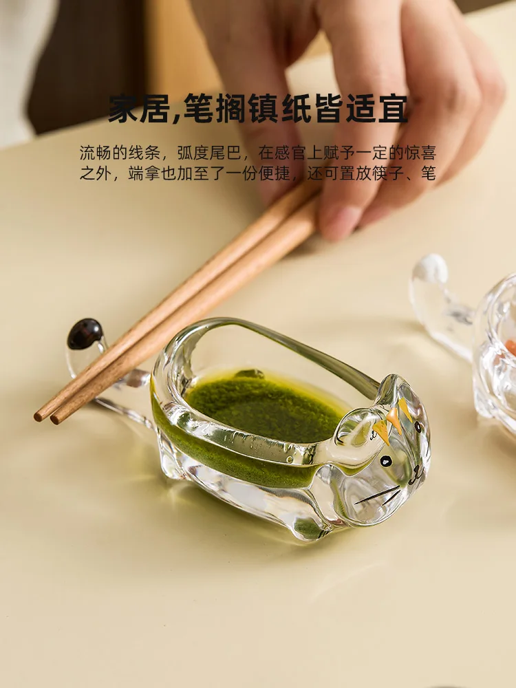 Cat Crystal Glass Seasoning Dipping Plate Creative Tomato Sauce Vinegar Plate Household Snack Plate Chopstick Holder