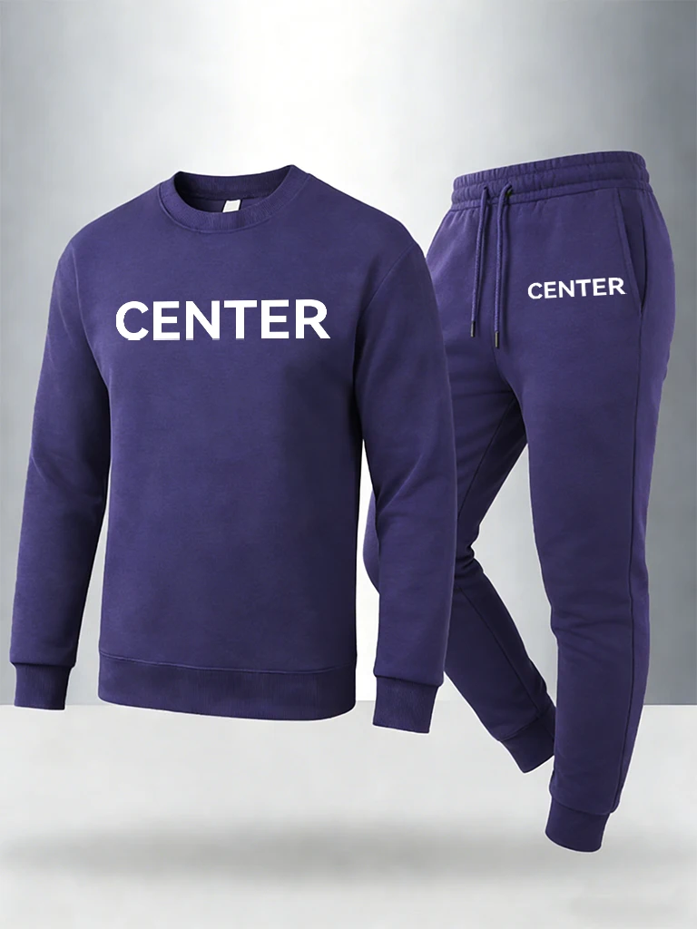 

Center Letter Printed Loose Jogging Hoodies Autumn Fleece Streetwear Britches New In Men'S Set Sport Comfy Sportpants Unisex