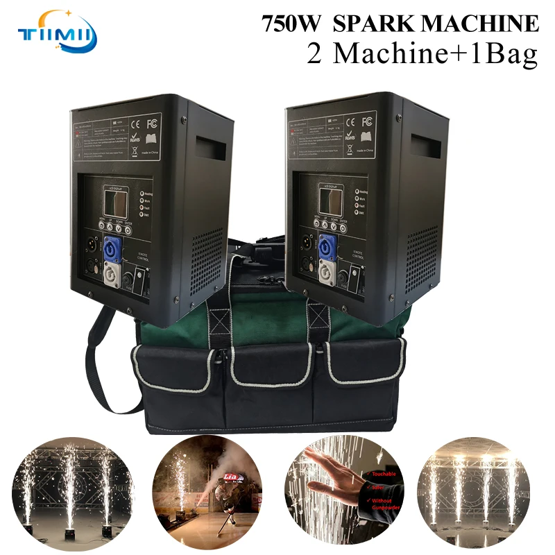 750W Cold Spark Machine Stage Equipment for Ti Powde DJ Party Wedding Cold Flame Sprayer Electronic Spark Machine Control Bag