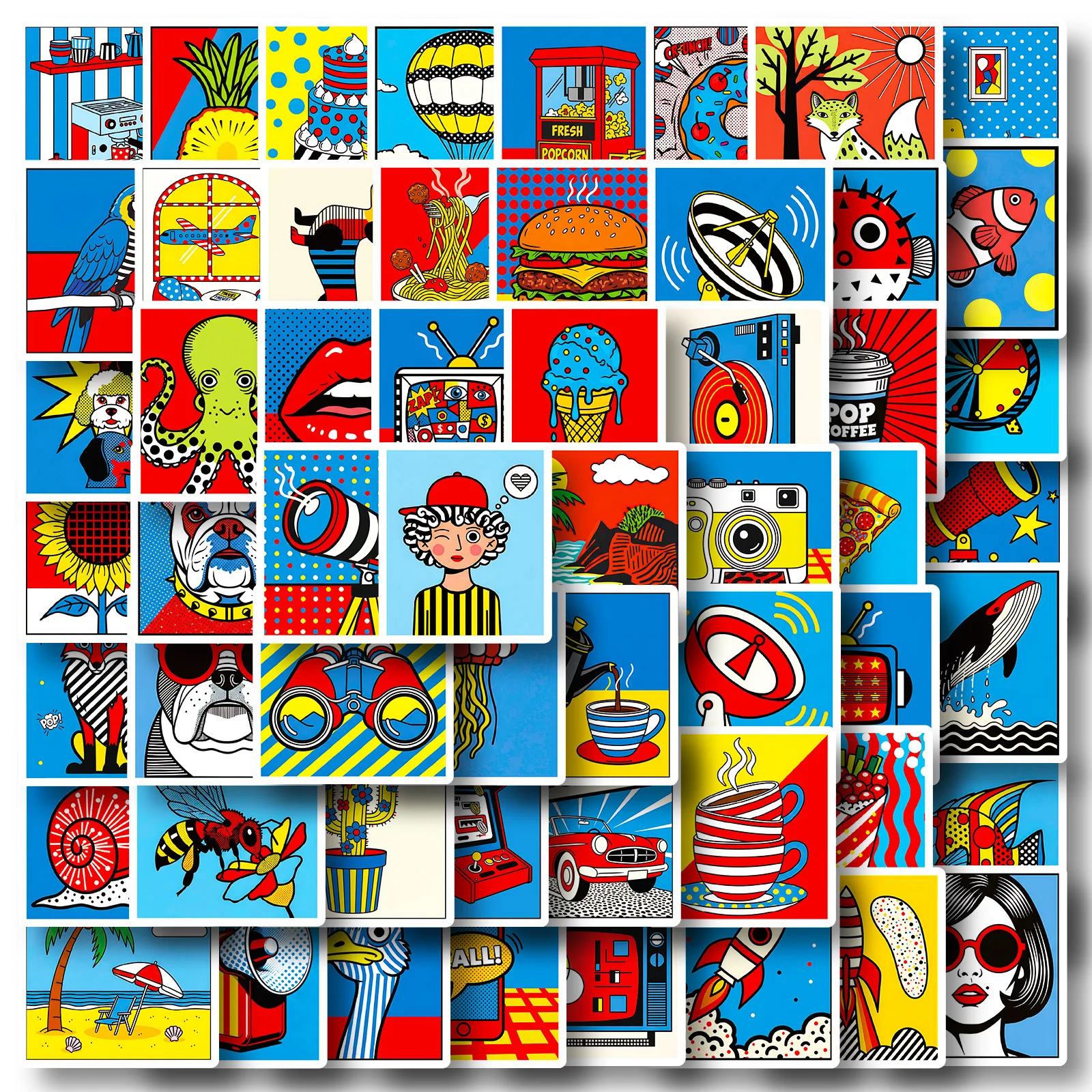 

10/30/56Pcs New Pop Art Painted Graffiti Stickers Personalized Cartoon Decorative Stickers‌ DIY Guitar Water Cup Skateboard