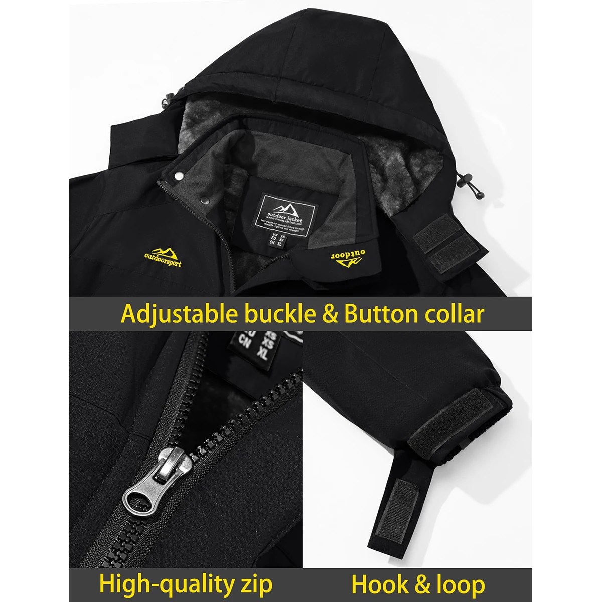TACVASEN Wasserdichte Herren-Skijacke, Fleece-Futter, Wärmeparka, Winter, Schnee, Arbeiten im Freien, Kapuzenmantel, Regenschale, Windjacke – Detail 17