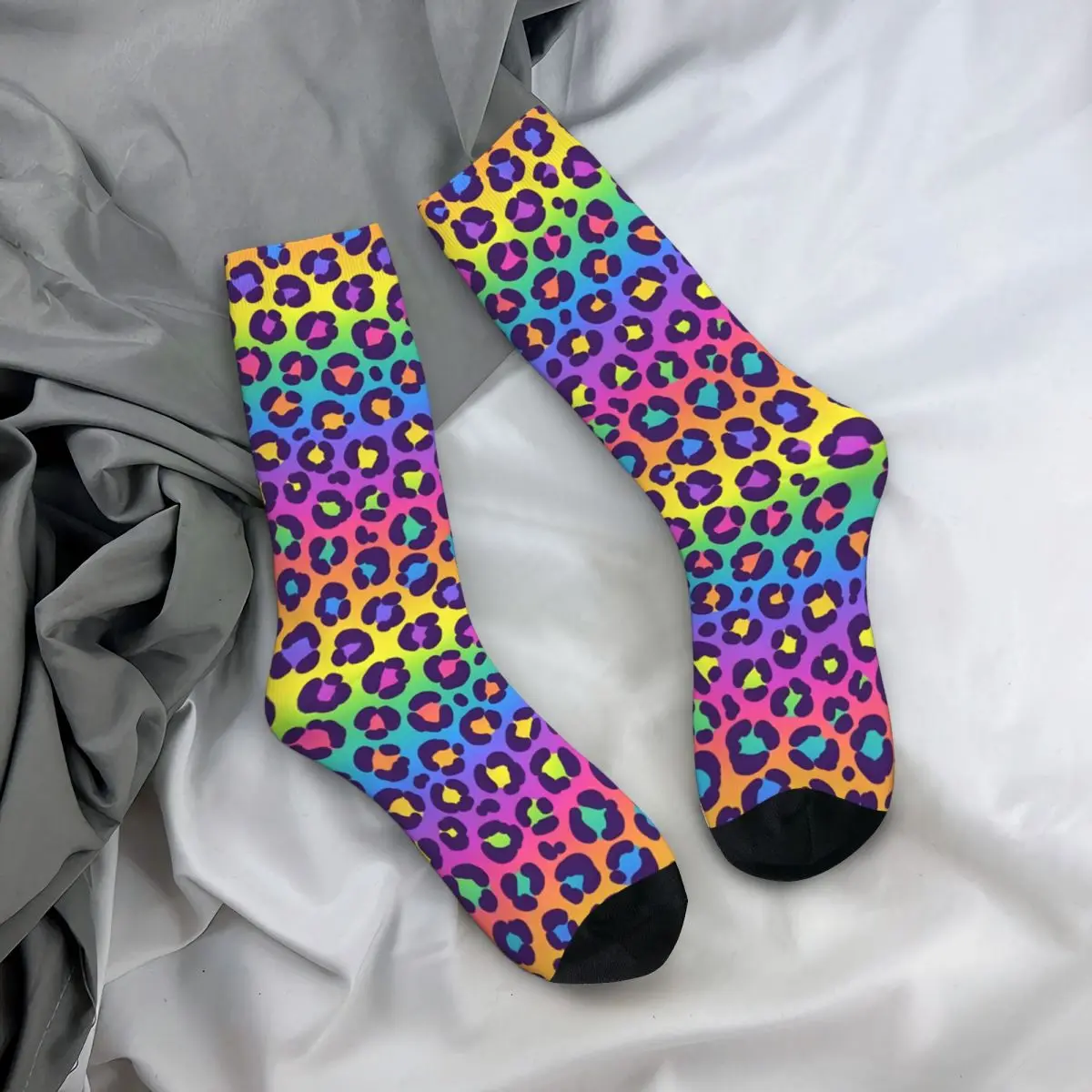 Crazy compression Rainbow Leopard Sock for Men Vintage Seamless Pattern Crew Sock Casual