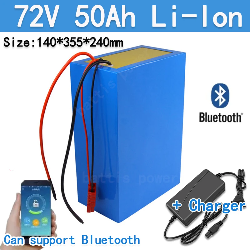 72v 50Ah lithium ion with Bluetooth APP BMS for 5000W 10KW bicycle scooter bike Motorcycle Forklift Crane truck +10A charger