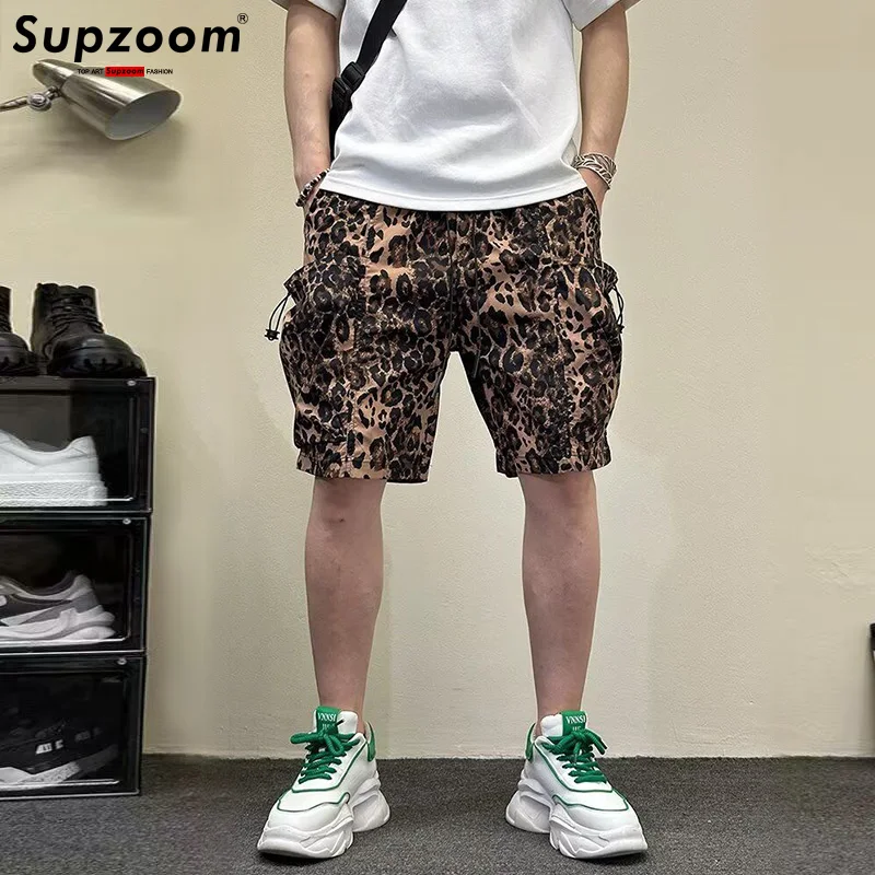 Supzoom New Arrival Top Fashion Summer Leopard Print Loose Casual Trendy Stitching Pocket Personalized Shorts Men