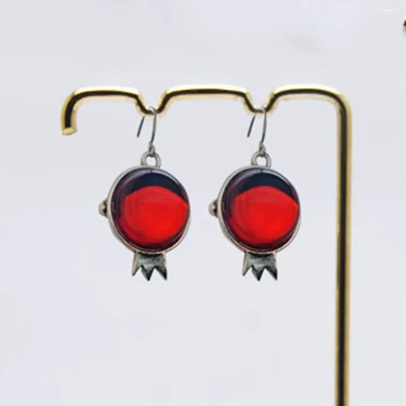 Vintage Creative Red Pomegranate Drop Earrings for Women Antique Silver Color Handmade Design Earrings Jewelry Accessories Gifts