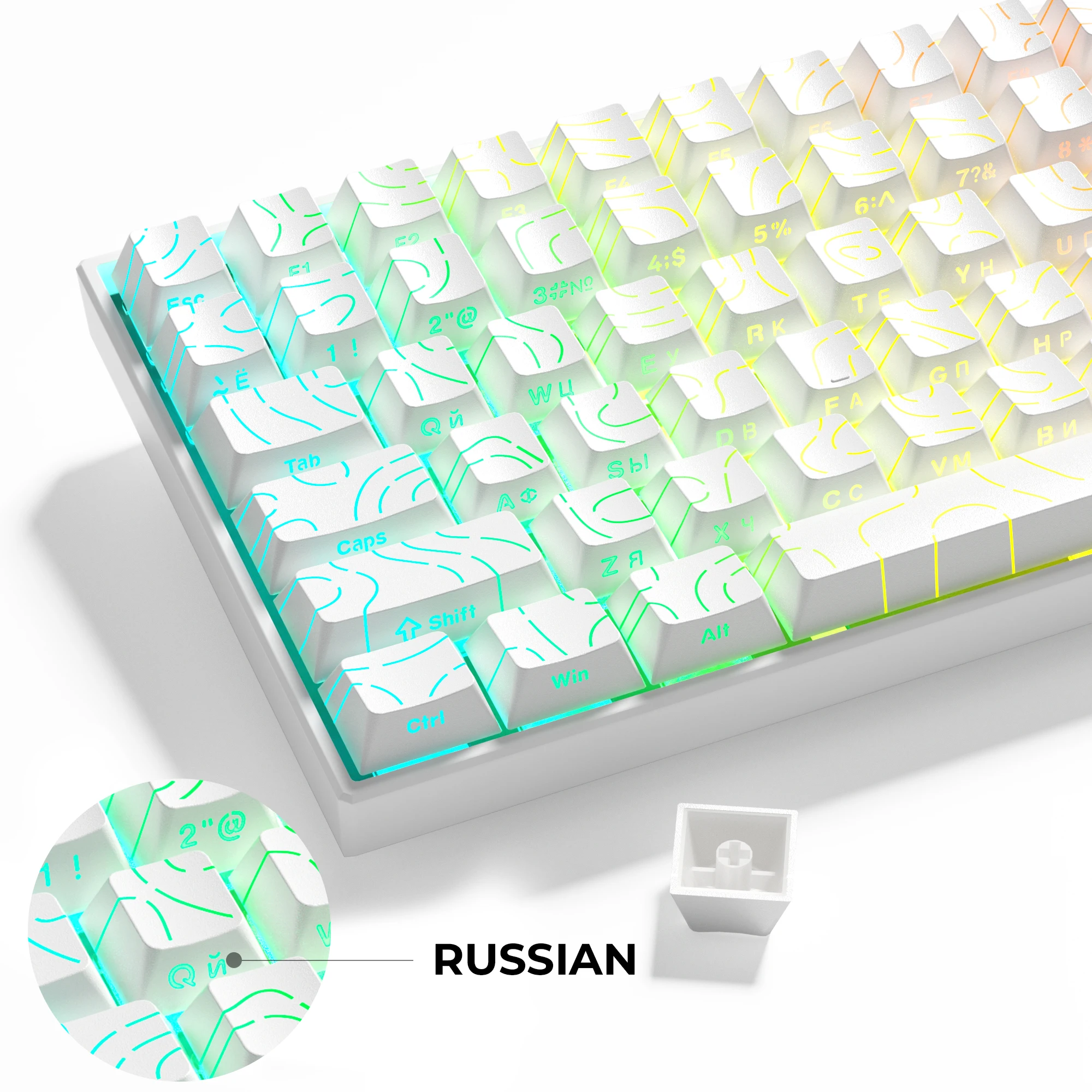 Russische Topografische Tastenkappen Cherry-Profil PBT Double-Shot Seitlich Bedruckt Durchscheinend Tastenkappen-Set für MX Mechanische Tastatur