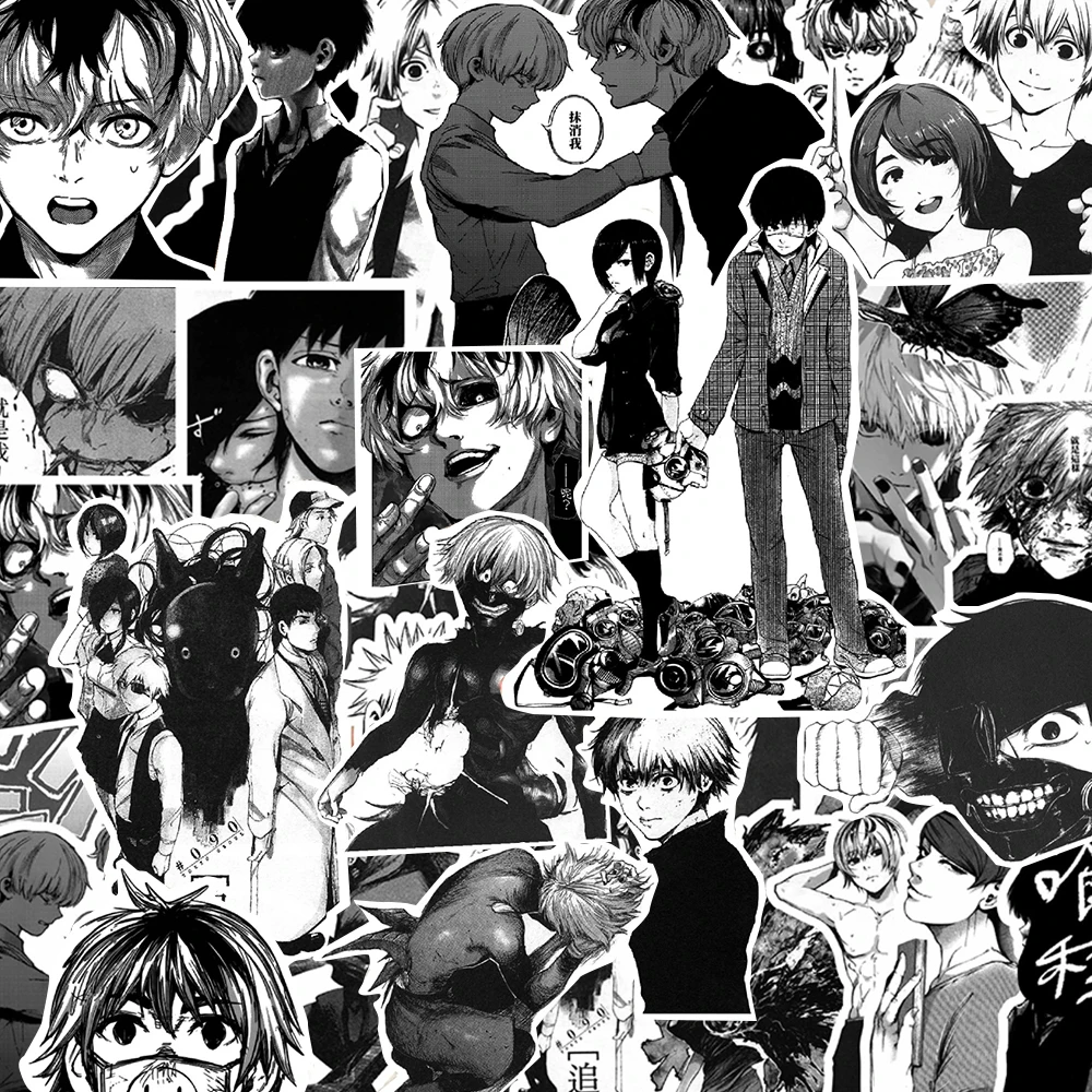 10/30/67 pegatinas de anime de Tokyo Ghoul, calcomanías geniales de Kaneki Ken, pegatinas de manga en blanco y negro para cuadernos, guitarras y portátiles