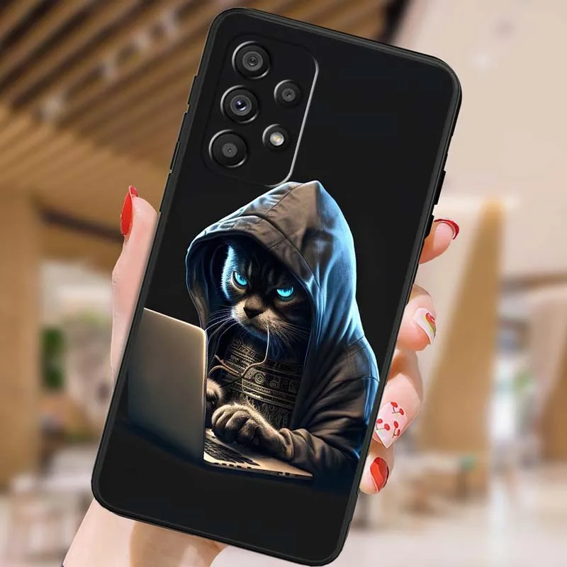 شعبية الفن القط الباندا الأسد الكلب قضية الهاتف لسامسونج A42 A41 A35 A34 A33 A32 A25 A24 A23 A21s A04 A03 نوت 20 الترا 5G الأسود #2