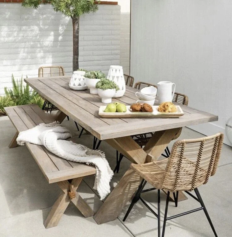 Waterproof and sunscreen outdoor garden terrace teak table and chair combination