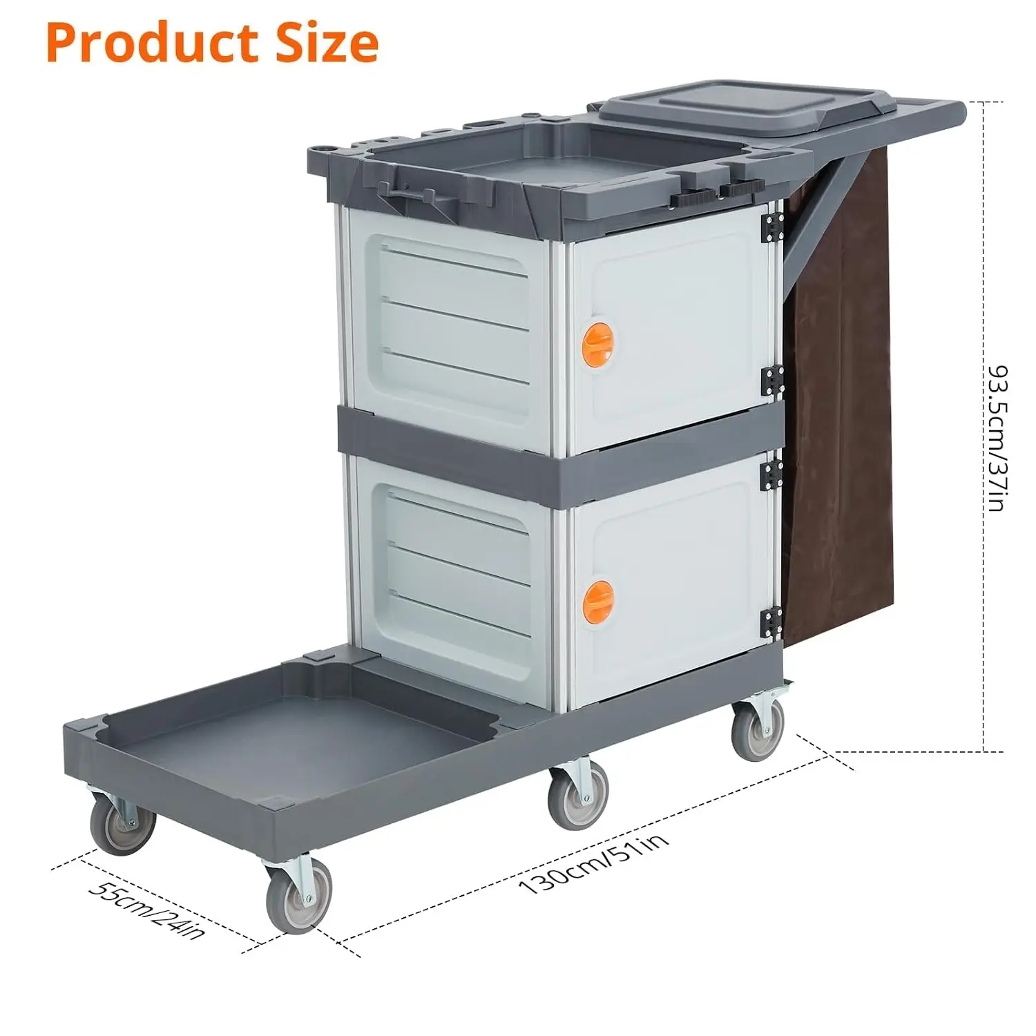 Heavy-Duty Commercial Janitorial Cleaning Cart with Dual Cabinets, 3 Storage Shelves, Vinyl Trash Bag & Smooth-Rolling Wheels