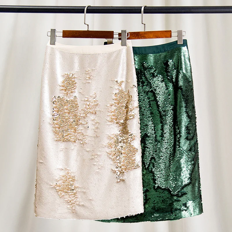 

Spring and summer new quality light luxury sequined skirt women's high waist and thin medium and long shiny hip skirt party sexy