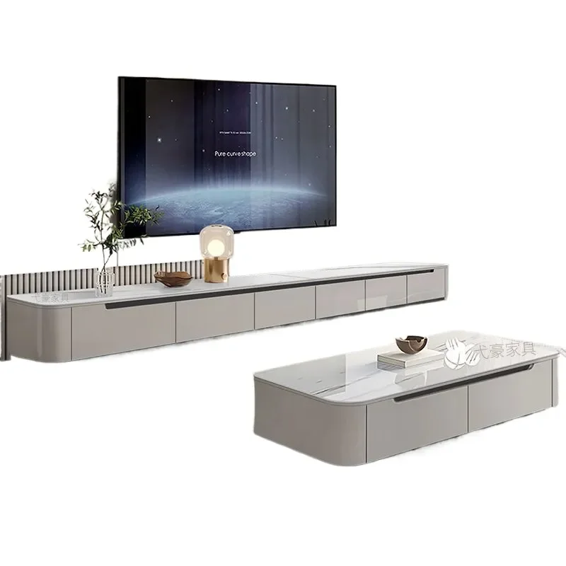 Modern Light Luxury TV Cabinet with High End Rock Slab Simple Italian Style Living Room Furniture for Small Apartment Home