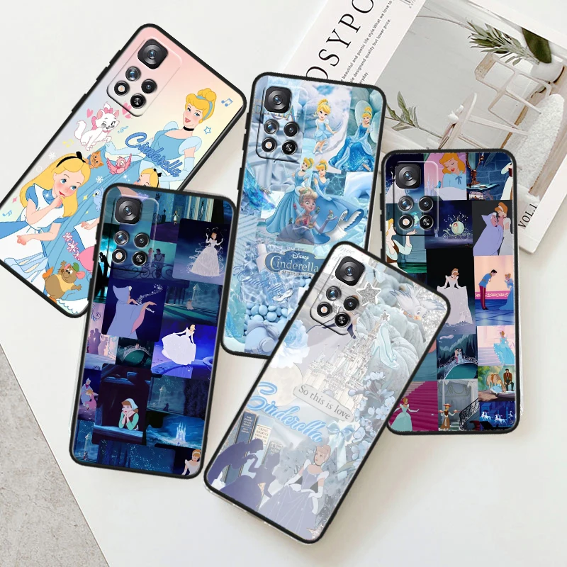 Disney Beautiful Cinderella Black Phone Case For Xiaomi Redmi Note 13 12 11 10 9 Pro Plus S T Max E 4G 5G Shell Soft Cover Capa