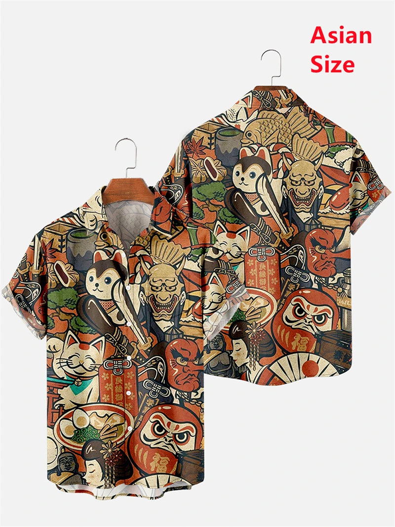 

Men's Trend Casual Harajuku Japanese Retro Style Spring/Summer Short Sleeve Shirt Design Fashion Buttons Camisas De Hombre Tops