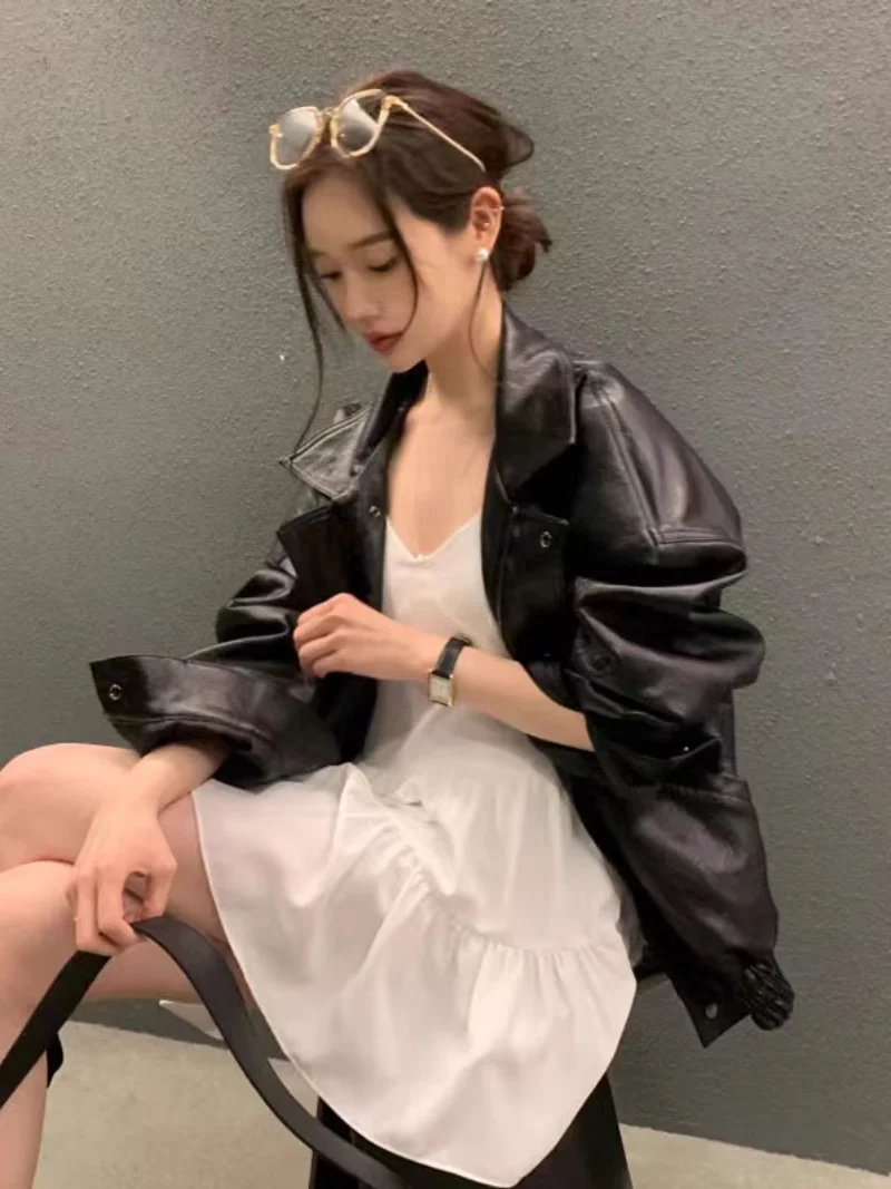 エレガントな V ネックストラップドレス女性の若々しい人形ハイウエスト痩身黒ミニ夏韓国スタイル A ラインガウン袖なし