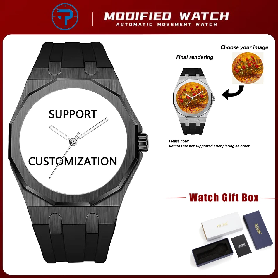 Custom Quartz Watch Luxury Octagonal Black Timepiece Personalised Engraving for Men's Watches 30M Water Resistant Festive Gift