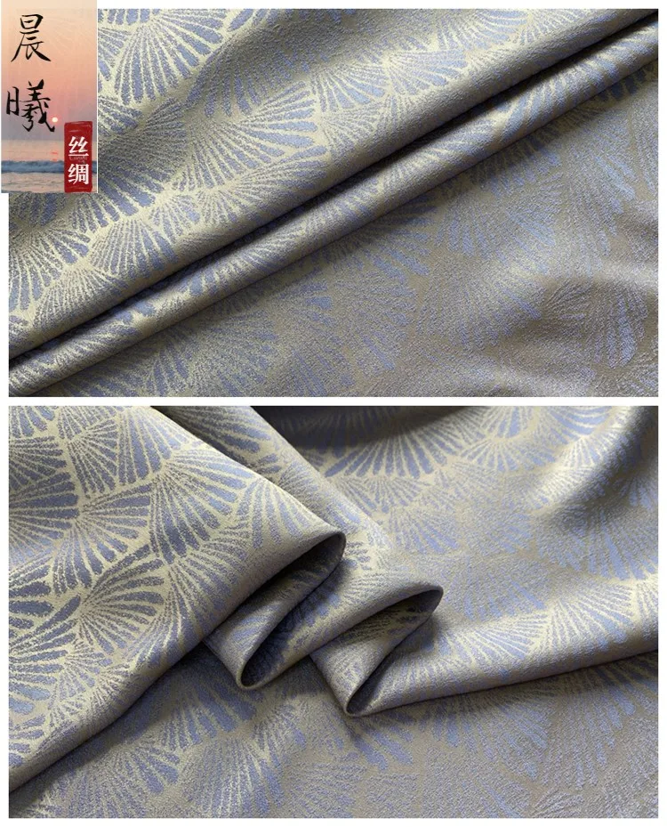 Jacquard Silk Fabric Mulberry Heavy Crepe By The Meter for Dresses Cheongsam Sewing Sambo Silky Cloth Drape Summer Flowers Thin