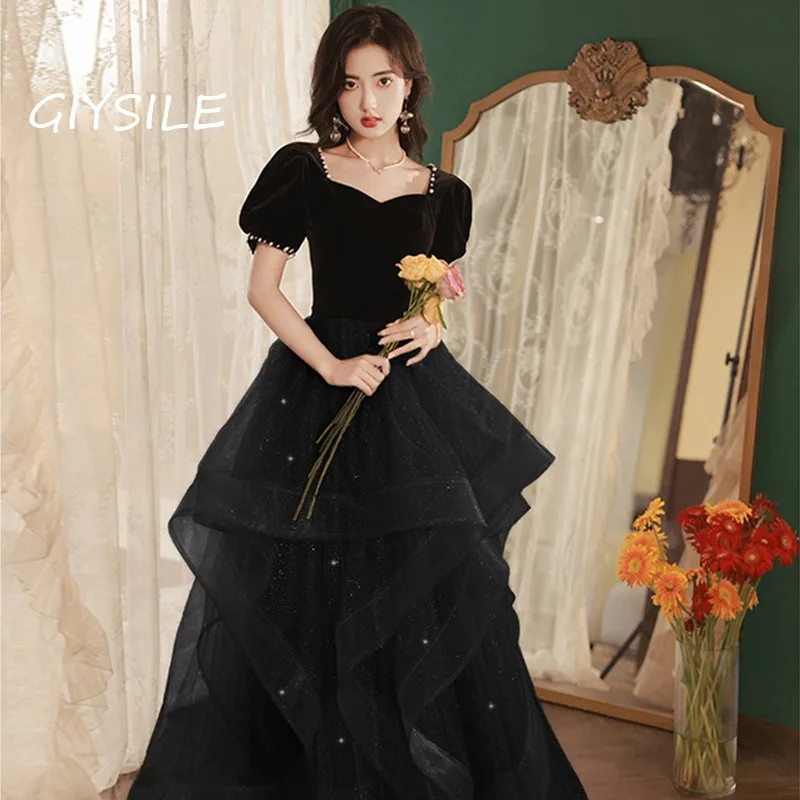 GIYSILE Avondjurk Vrouwelijke 2023 Nieuwe Lente en Zomer Zwarte Parel Vierkante Kraag Formele Jurk Vrouwen Elegante Avondjurken