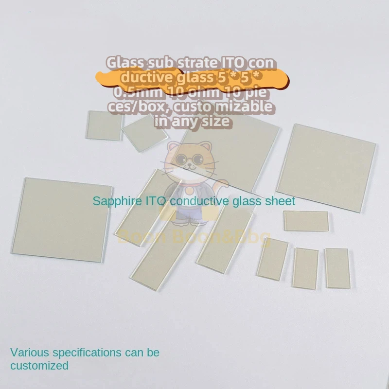 Glas S Sub Strate IT O Con Ductive Gl Ass 5 * 5 * 0.5mm 10 Ohm 10 Pieces/box, Custo Mizable in Any Size