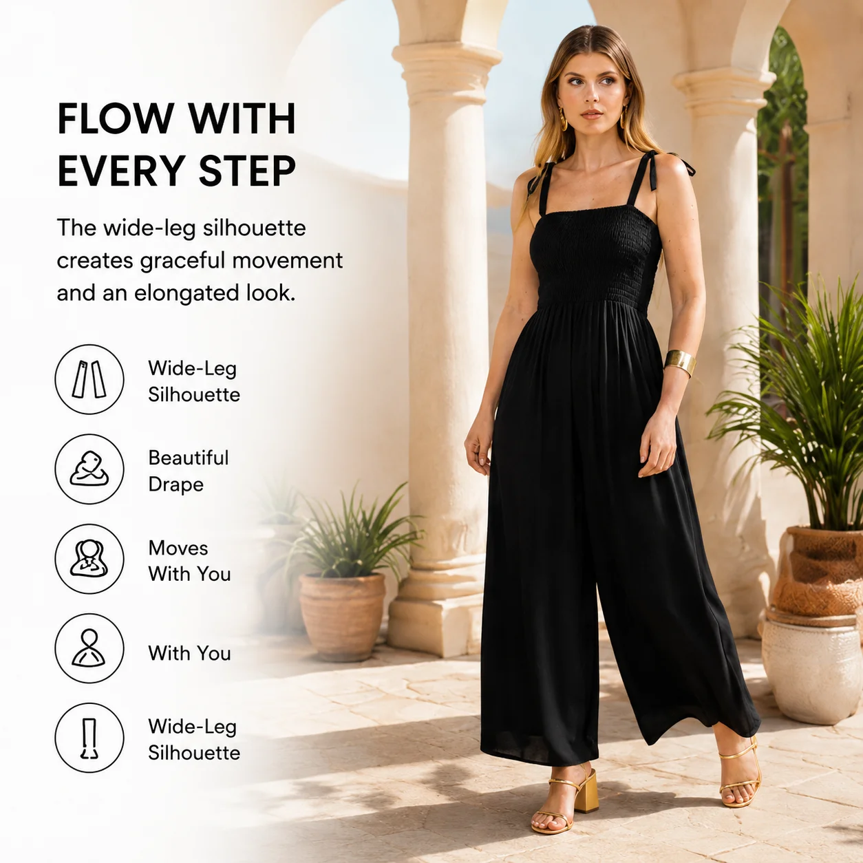 Macacão Preto Feminino Alças Finas Pernas Largas Casual