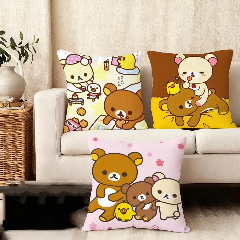 Cartoon R-R-Rilakkuma Cushion Cover Case Anti-dustmite Pillowcase Invisible zipper silky short plush Sofa cushion cover