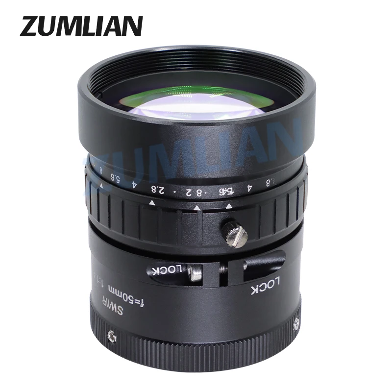 ZUMLIAN SWIR Lens 50mm Macro 2/3 Inch FA C Mount 5MP Manual Iris F1.4 Low Distortion Machine Vision Lens for NIR Camera