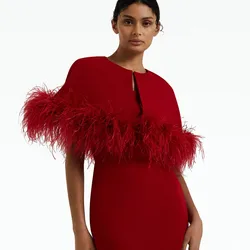 Ostritch Feather Wedding Wrap 2024 Burgundy Satin Bridal Bolero Bride  Shrug Formal Party Cape Women Jacket Custom made