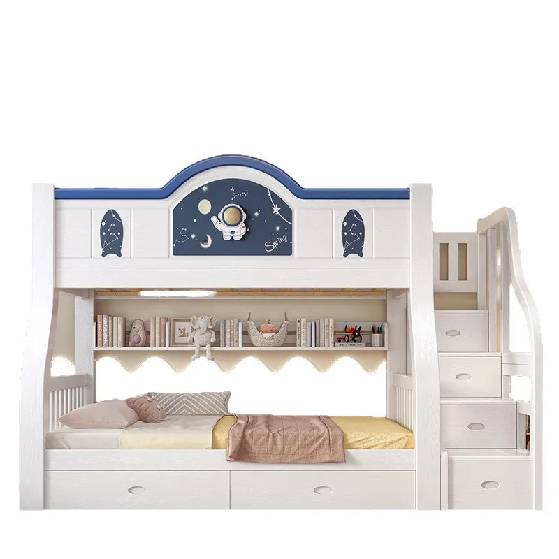All solid wood upper and lower beds, double-layer adult small apartment, upper and lower bunks, two floors