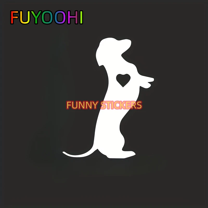 FUYOOHI Dachshund Standing Heart Dog Body Long Hound Dog Wiener Silhouette Vinyl Sticker For Car, Truck, Van Laptop