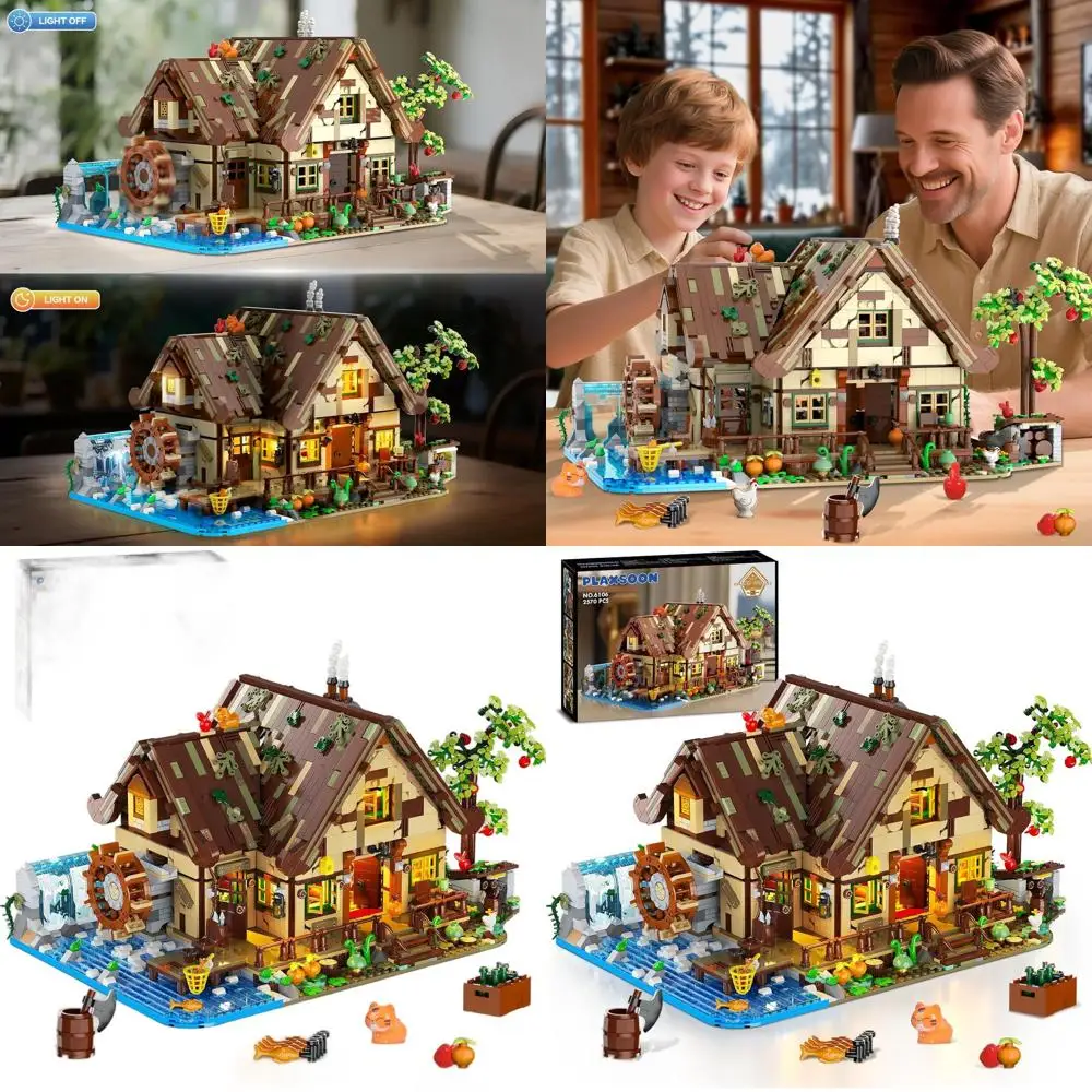 Lighted Treehouse Building Kit with 2570 Pieces, Forest House & Waterwheel, Suitable for Ages 12+