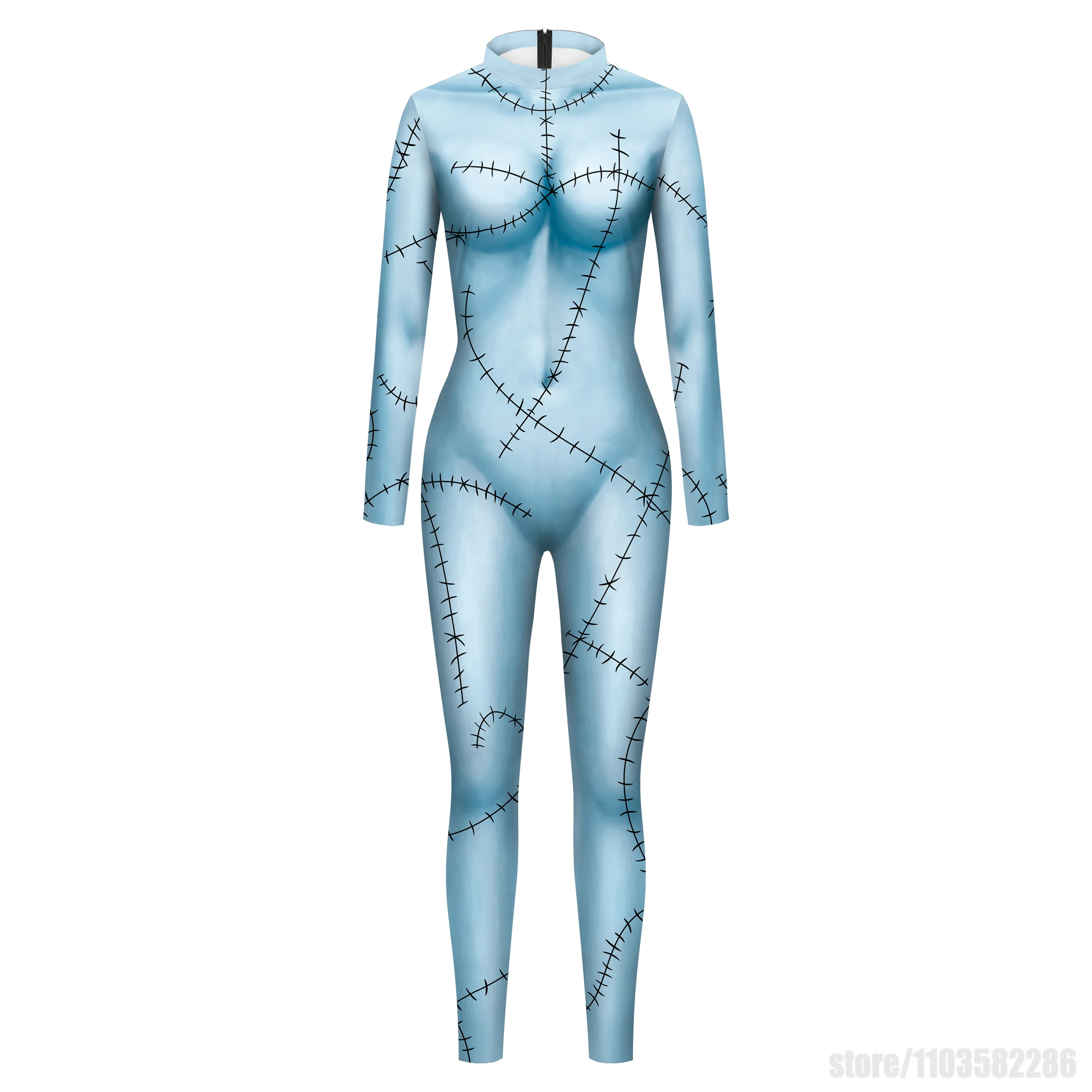 

Funny Anime Role Blue Skin Jumpsuit Carnival 3D Printing Bodysuit Sally Cosplay Costume Women Skinny Elastic Performance Zentai