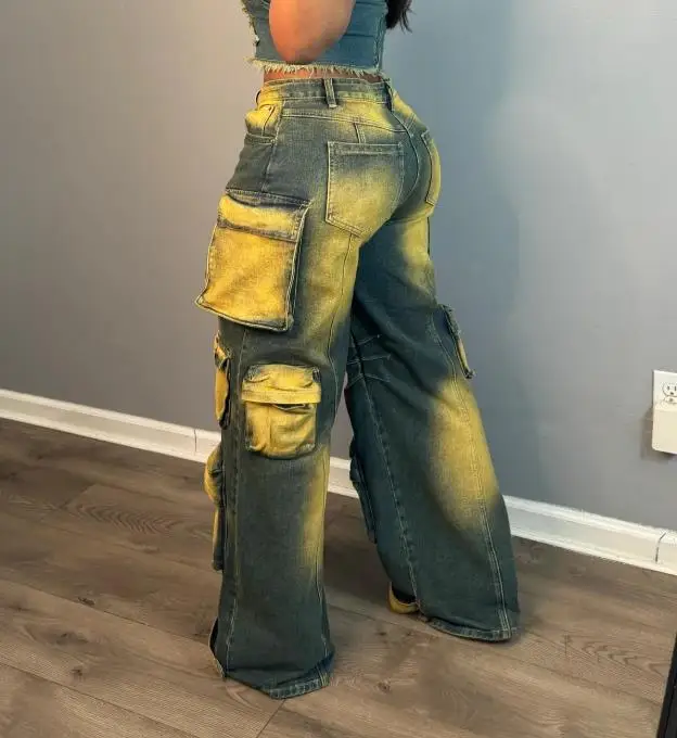 

Women's Jeans 2026 New Spring Autumn Fashion Three-Dimensional Multi Pocket Retro Streetwear High Waist Casual Cargo Jeans