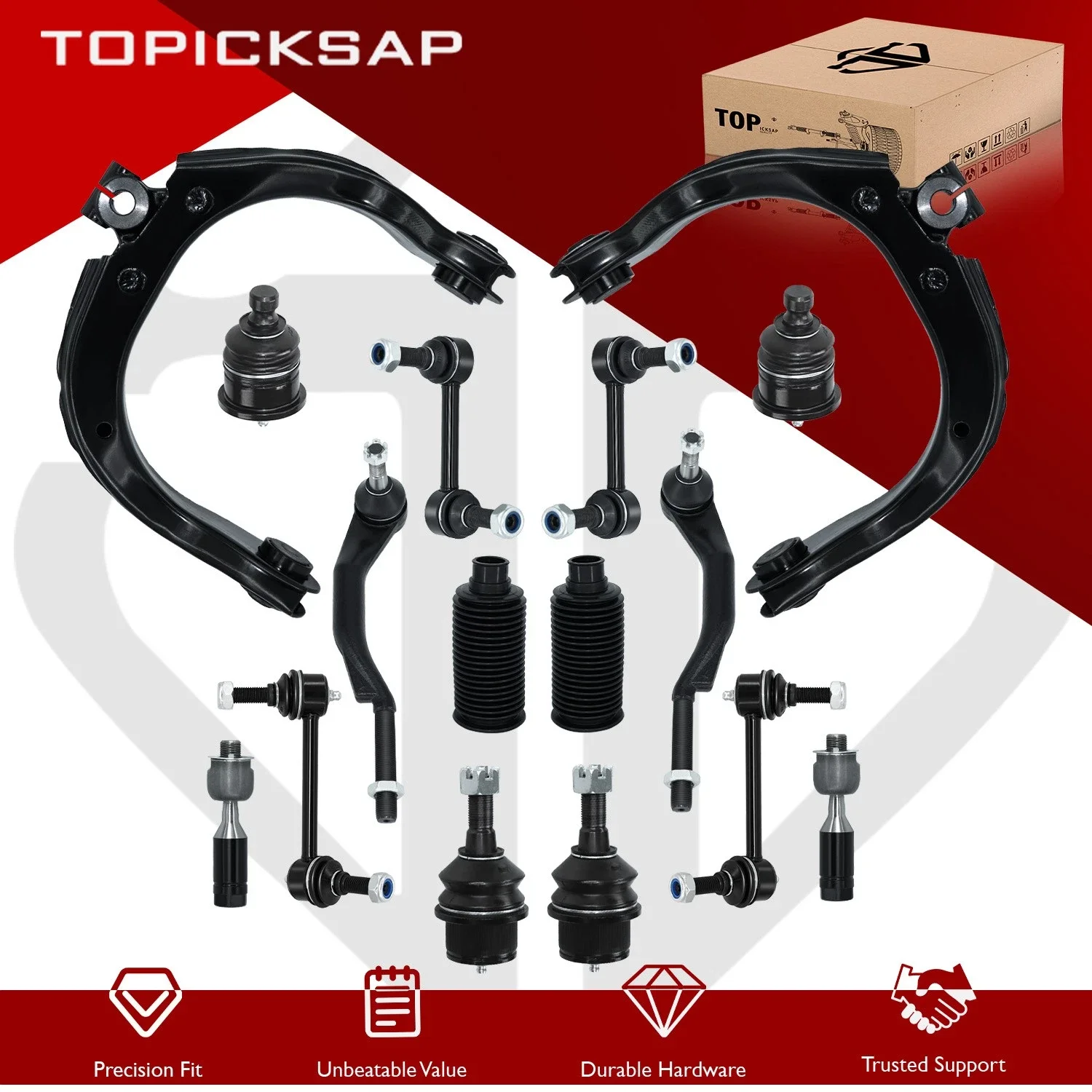 TOPICKSAP 16Pcs Front Upper/Lower Control Arm & Sway Bar Kit for Buick Rainier/Chevy/GMC/Isuzu 2004-2007 K640294 K640293