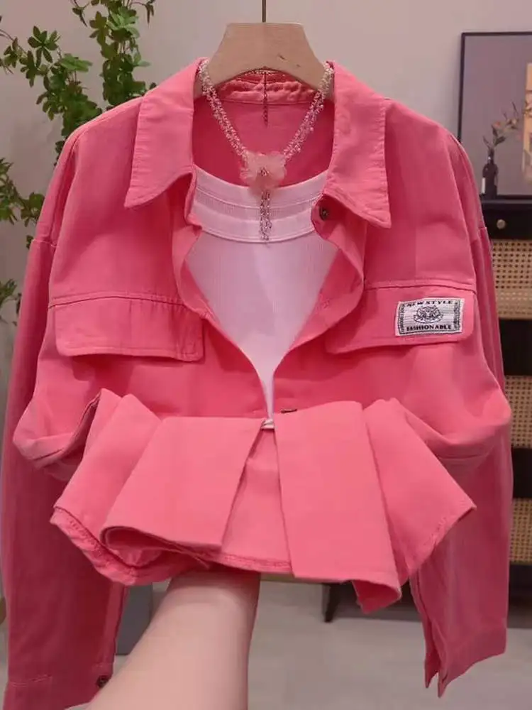 

Sweet Anti-Aging ort irt Women's Pink Casual Loose Fit Button up Top Coat for Spring Autumn Ages Reduction Faion