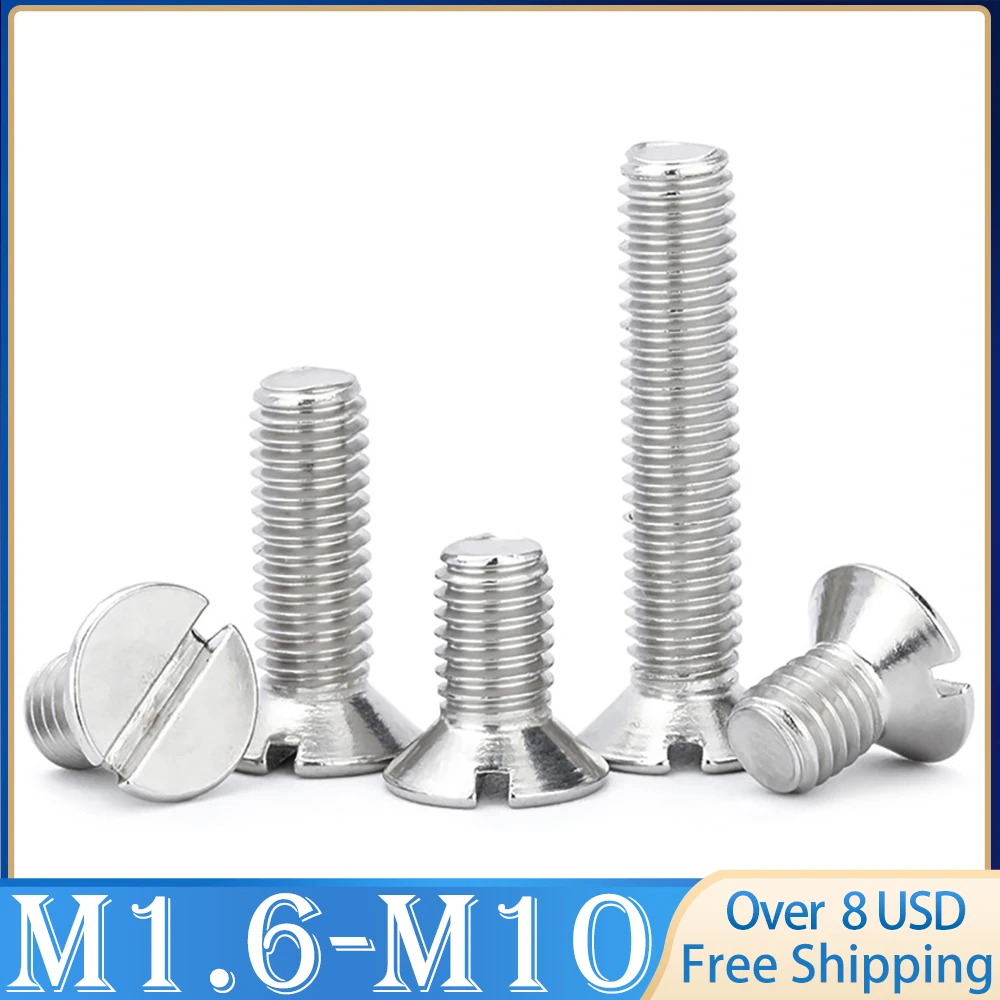 2 ~10 pcs Metric Threaded Slotted Flat Countersunk Head Machine Screw Bolt M1.6 M2 M2.5 M3 M4 M5 M6 M8 M10 304 Stainless Steel