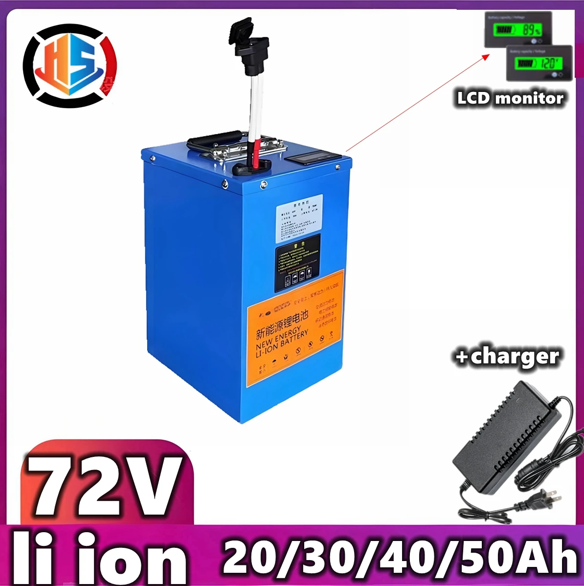 

Escooter Battery 72V 20Ah 30ah 35ah 40ah 50ah Lithium Ion with BMS for Tricycle Motorcycle Scooter+Charger