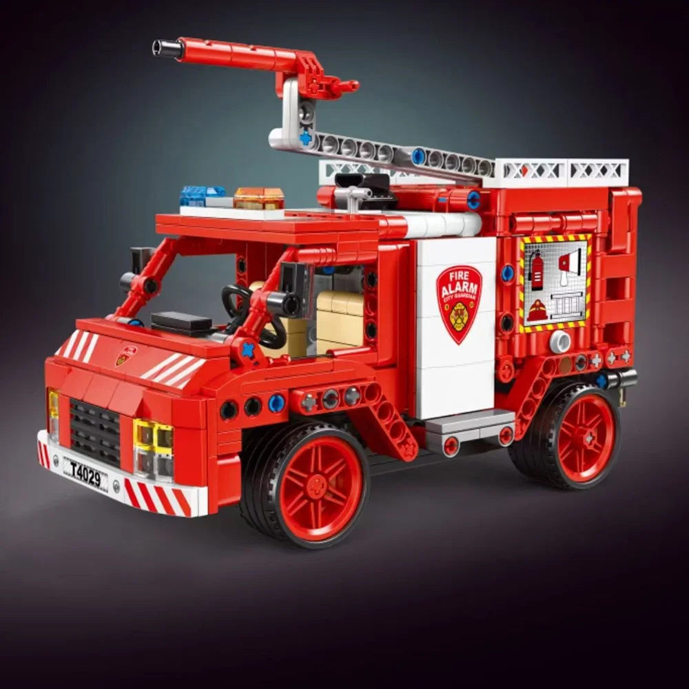 Camion de lutte contre l'incendie avec télécommande, modèle de construction de nuits, jouet cadeaux de Noël, idées techniques, MOC, 586 pièces, T4029