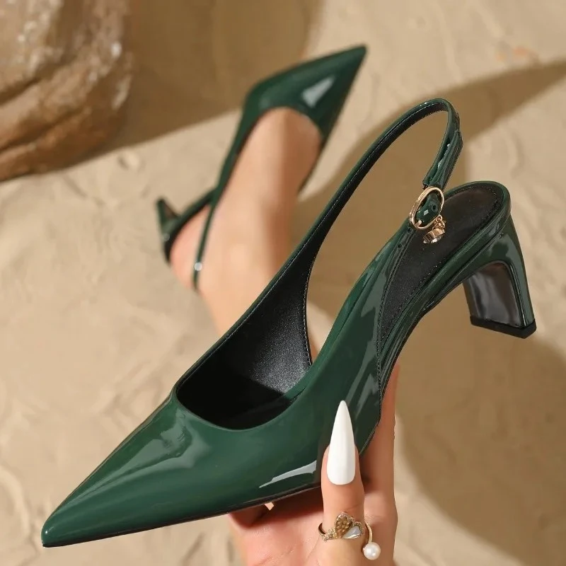 موضة براءات الاختراع والجلود Slingback مضخات النساء أشار تو عالية الكعب مثير مكتب فستان أحذية الصيف Zapatos De Mujer #4