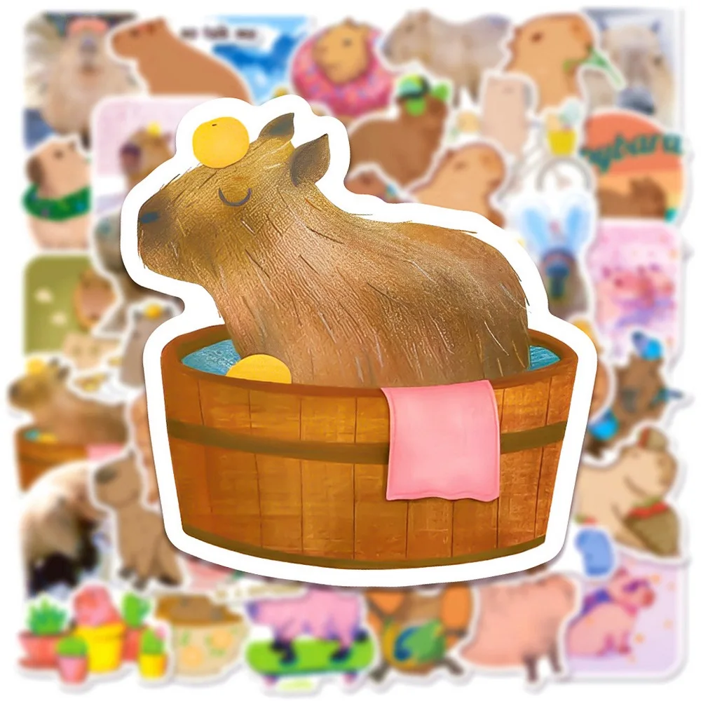 50pcs Cute Capybara Stickers Notebook Laptop Phone Luggage Skateboard Car Bike Cartoon Brown Animals Sticker for Kids Toy