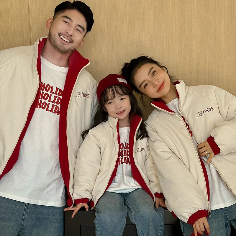 Winter Family Warm Jacket Parent-child Matching Clothes Father Mother and Son Daughter Baby Thick Coat Dad Mom and Me Clothing