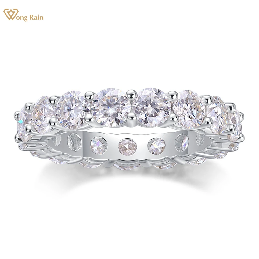 

Wong Rain 100% 925 Sterling Silver 3EX VVS1 D Color Round Cut 4 MM Real Moissanite Diamond Row Ring for Women Fine Jewelry Band