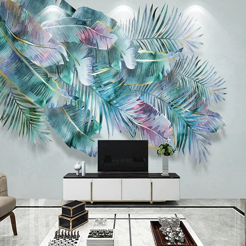 

Custom 3D Wall Mural Modern Hand Painted Light Luxury Tropical Plant Leaves Photo Wallpaper Living Room TV Sofa Papel De Parede