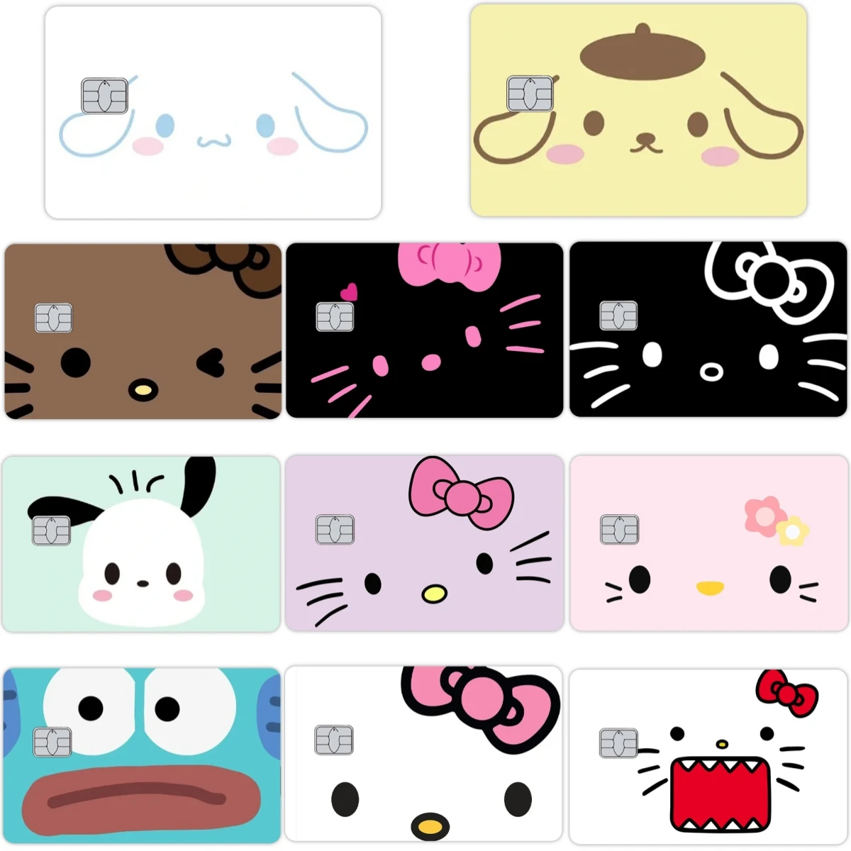 

Hello Kitty Hangyodon Purin Kuromi Kawaii милые наклейки на кожу кредитной карты для кредитного дебета VISA защитная пленка для банковской карты