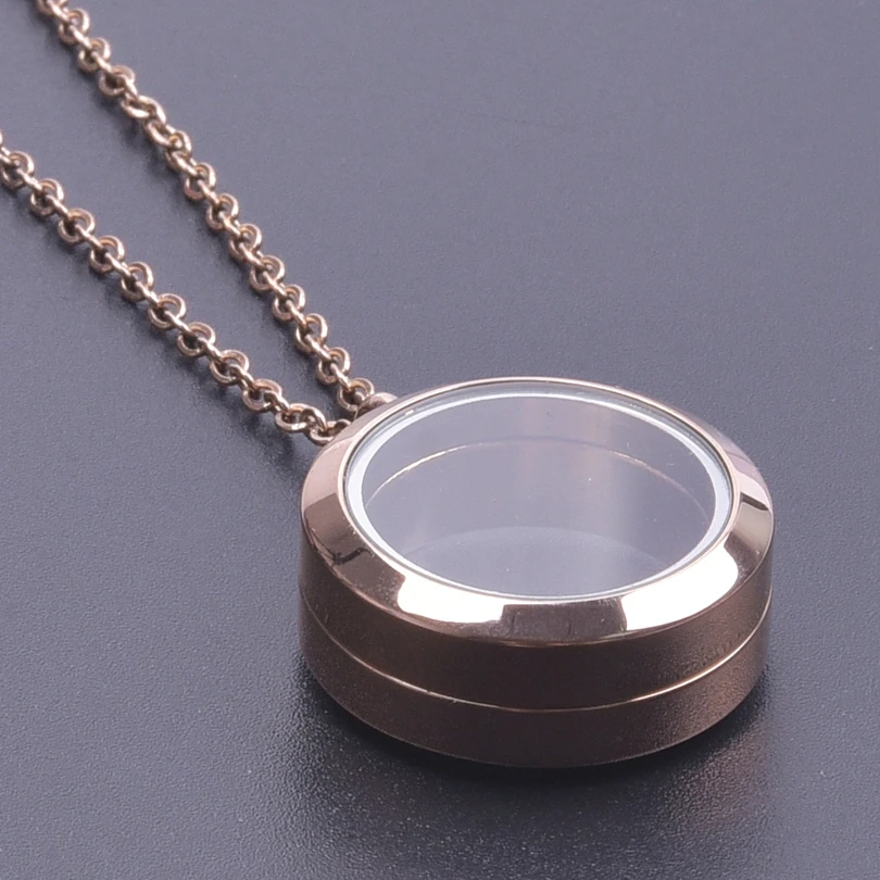 Never Fade Round Stainless Steel Locket Pendant Necklaces For Women Men Accessories Living Lockets Necklace Memory Jewelry Gift