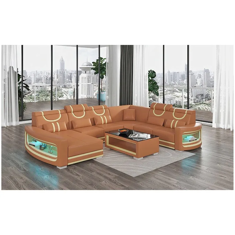 Sofa first layer cowhide modern simple living room fully equipped corner leather sofa combination size apartment