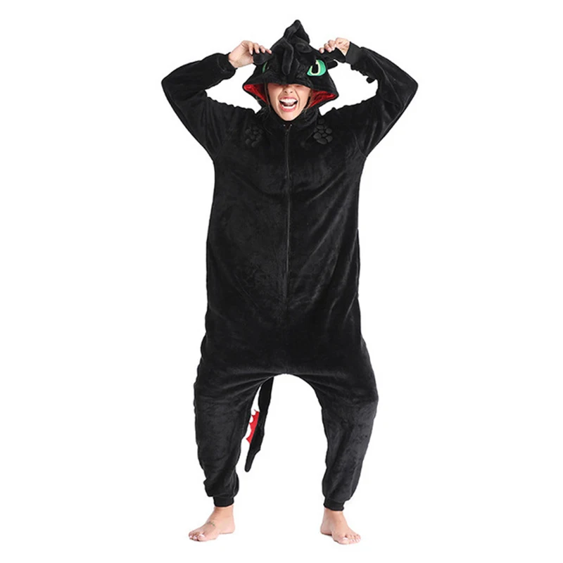 Toothless Dragon Kigurumi Onesie White Black Adult Unisex Flannel Pajama Anime Cosplay Costume Train Your Night Fury Sleepwear