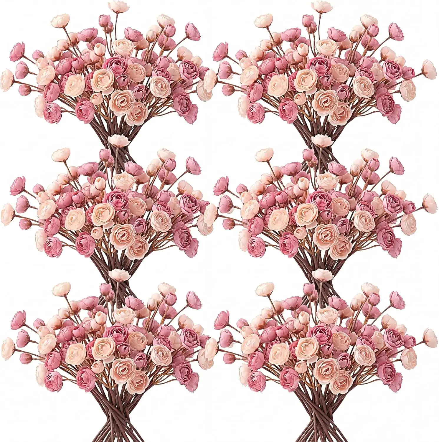 

60 Pcs Dusty Rose Artificial Ranunculus Flowers Bulk Faux Ranunculus Bouquet Realistic Silk Pink Rose Flowers Decoration