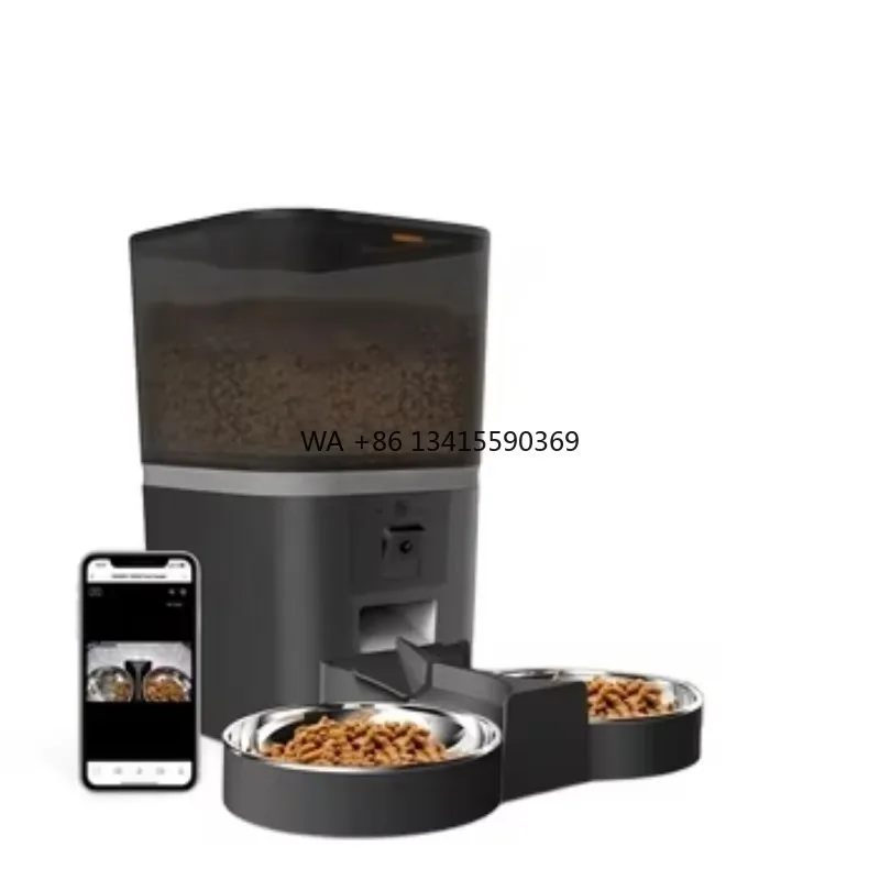 

OEM 6L Automatic Dispenser Cat Food With 5G WiFi Tuya App Control Stainless Steel Double Bowl Pet Feeder With